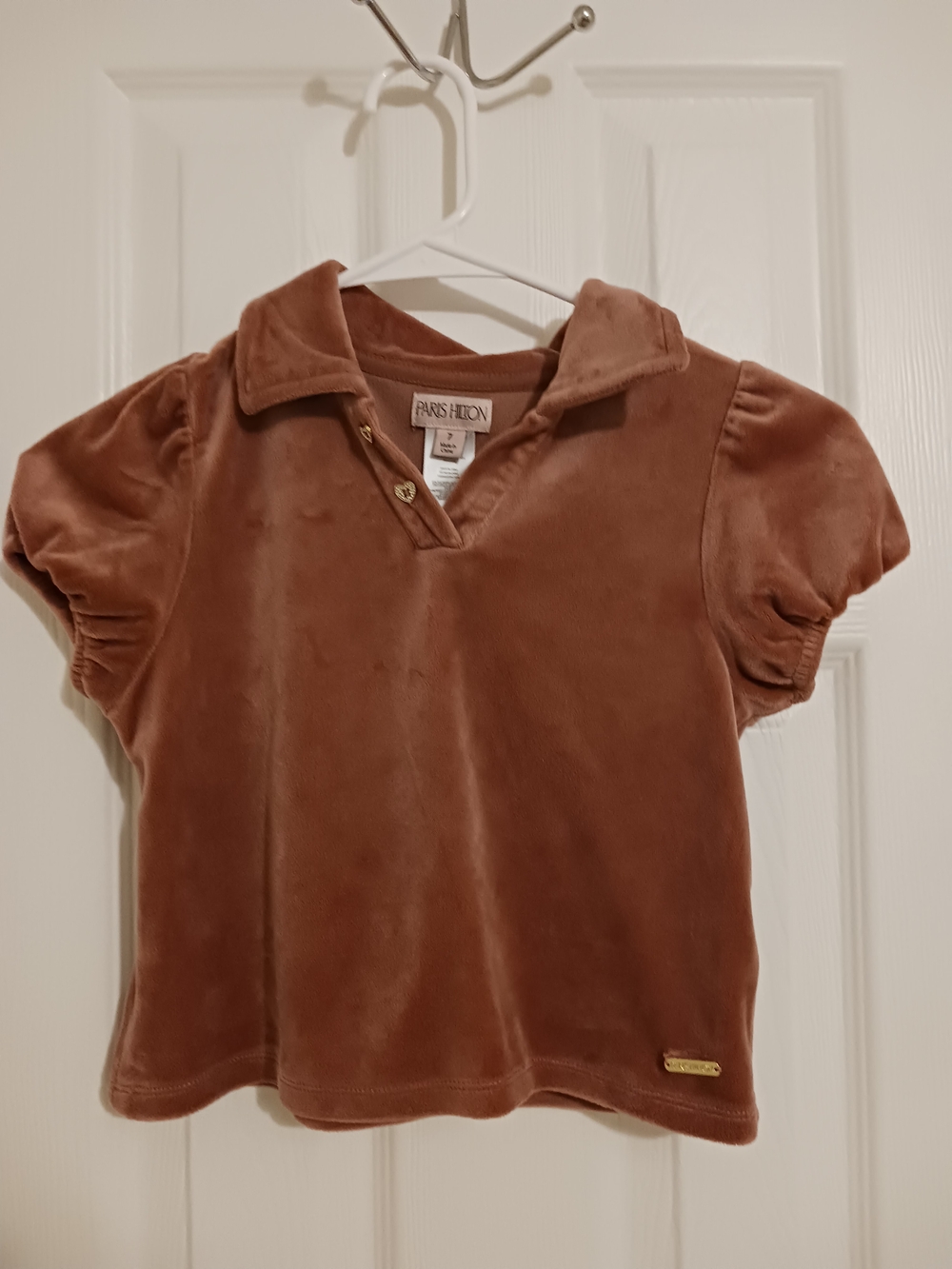 5 For $25! Paris Hilton Girls' Mauve Pink Velvet Polo Top with Puff Sleeves